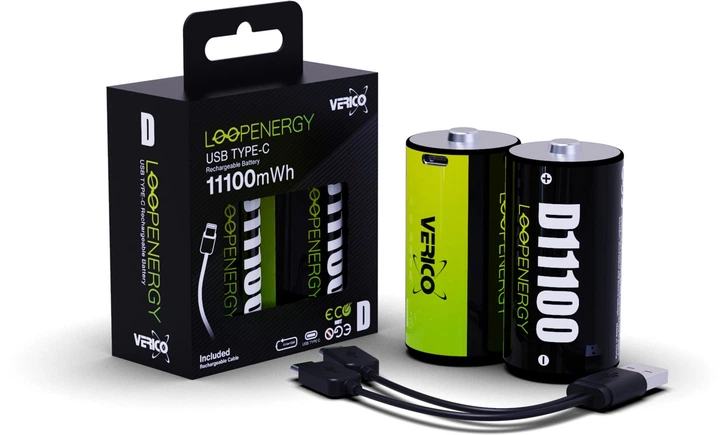 Аккумуляторная батарея Verico Loop Energy D/R20 USB Type-С/7400mAh/11100mWh-1.5V/Li-ion 2шт/уп. (1BTOV-A5N0A2-NN) - изображение 4