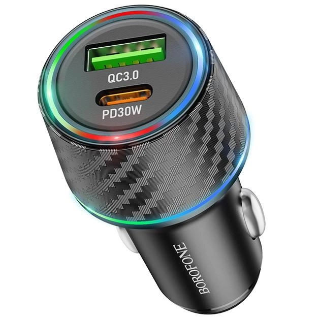 Автомобільний зарядний пристрій BOROFONE BZ21 Brilliant 48W dual port PD30W+QC3.0 car charger Black (6941991101175) - зображення 3