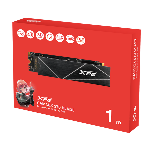 Накопичувач SSD M.2 ADATA GAMMIX S70 BLADE 1TB 2280 PCIe 4x4 NVMe 3D NAND Read/Write:7400/5500 MB/sec (AGAMMIXS70B-1T-CS) - зображення 2