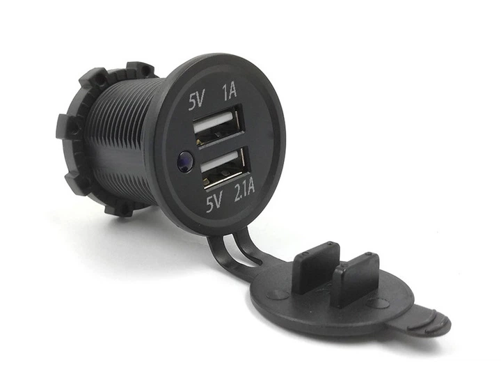 Гнездо под 2 USB DC 12-24V/5V 2,1-1A синий индикатор с резьбой - изображение 2
