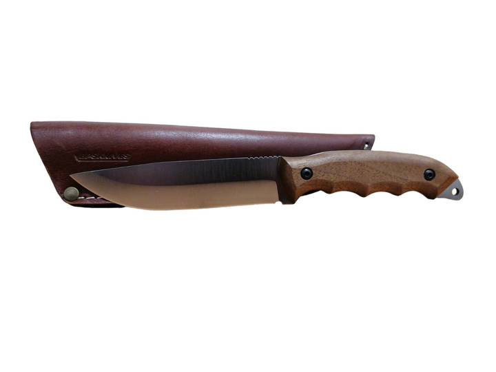 Охотничий нож HK6 SSH Бушкрафт, нержавеющая сталь, ручка орех, чехол кожа, лезвие 127мм BPS KNIVES - изображение 1