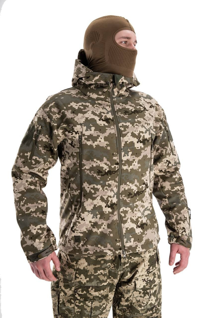 Військова водонепроникна дихаюча тепла тактична фліска-куртка Softshell M(46-48) Піксель - зображення 1