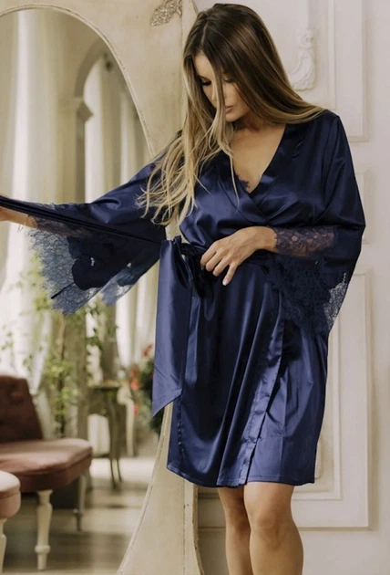 Халат шелковый Felena Royal Blue 234 42(S) Синий - Фото 3 Халат шелковый Felena Royal Blue 234 42(S) Синий - изображение 3