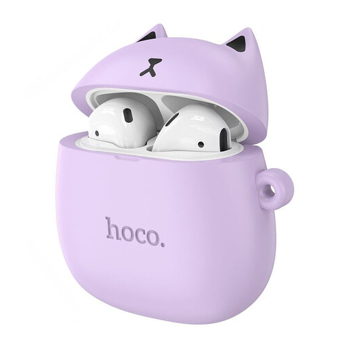 Беспроводные наушники в кейсе HOCO EW45 + силиконовый кейс Кот Фиолетовый - изображение 3