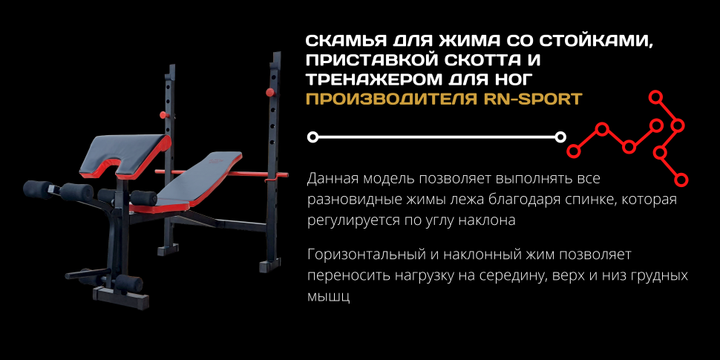Лава для жиму ReadMeBlack + штанга 75 кг із гантелями 2х20 кг RN-Sport - изображение 6