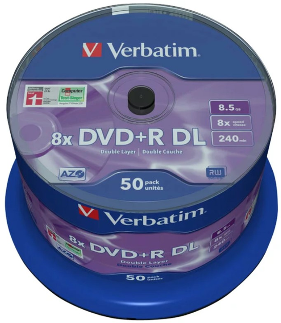 Диск Verbatim DVD+R 8,5 GB DL 8x Cake 50 шт (50023942437586) - зображення 1