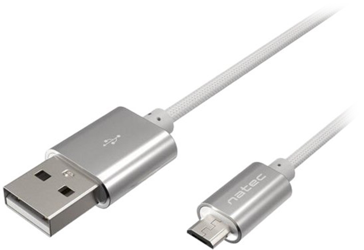 Kabel Natec Prati USB Micro - Type A 1 m Srebrny (5901969411768) - obraz 1