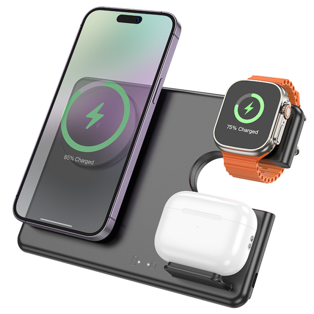 Настільна безпровідна зарядка 3в1 розкладна для iPhone, iWatch/Airpods ...