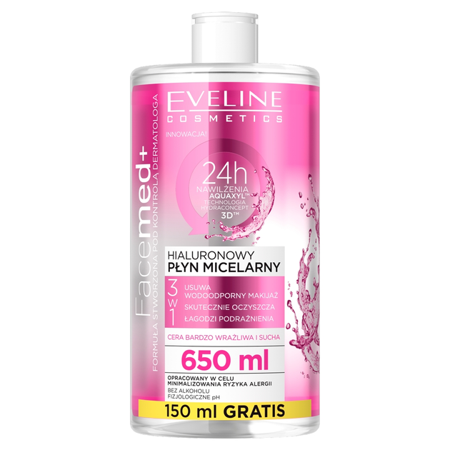 Płyn micelarny Eveline Cosmetics Facemed+ hialuronowy 3 in 1 650 ml (5901761983975) - obraz 1
