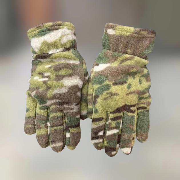 Рукавички зимові флісові пальцеві, Мультикам, розмір універсальний, тактичні рукавички зимові - зображення 1