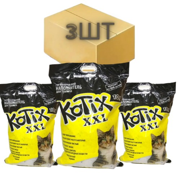 Силикагелевый наполнитель для кошачьего туалета Котикс (Kotix) 10 л 3шт ...