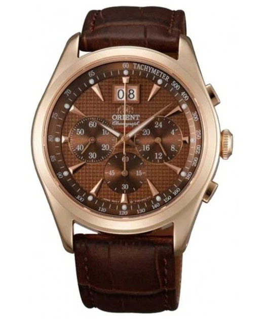 Мужские часы Orient FTV01001T Розовое золото\Бордовый водонепроницаемые - изображение 2