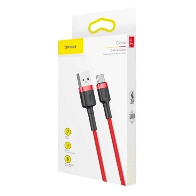 Кабель зарядки Baseus CATKLF-C09 Cafule USB to Type-C (3A) (1M) для Samsung, для Huawei, для Xiaomi, для Redmi Червоний - изображение 2