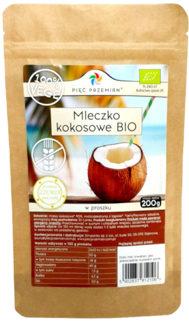 Mleczko kokosowe Pięć Przemian Bio w proszku 200 g (5902837812106) - obraz 1