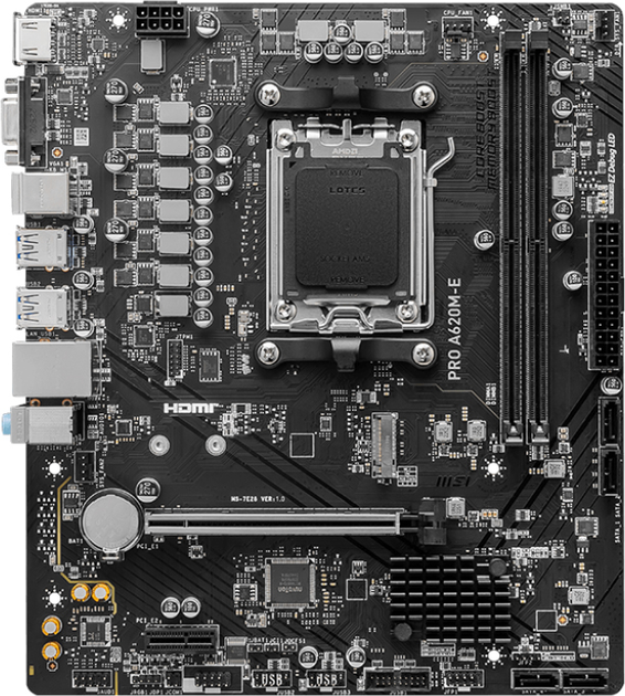 Материнська плата MSI PRO A620M-E (sAM5, AMD A620, PCI-Ex16) - зображення 1