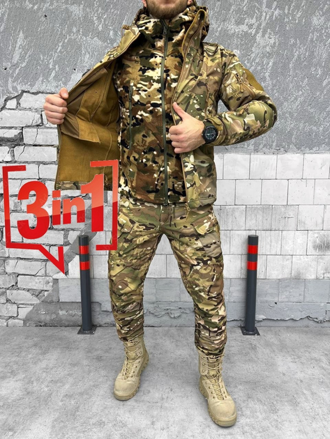 Тактичний зимовий теплий військовий комплект SL/11 ( Куртка + Фліска + Штани ), Камуфляж: Мультикам, Розмір: L - зображення 1