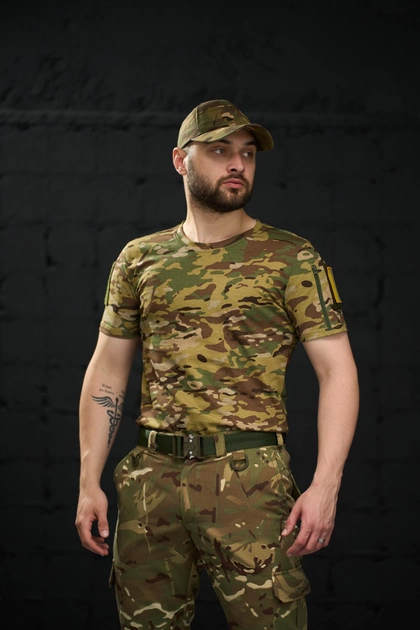 Тактична футболка мультикам з липучками на плечах та кишенею на блискавці L - зображення 1