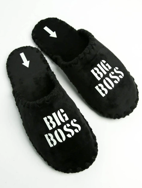 Чоловічі домашні капці Family чорні, класичні, закриті із написом Big Boss, що світиться у темряві, 44-45, фетр (n1301-45f-002s) - Фото 2 Чоловічі домашні капці Family чорні, класичні, закриті із написом Big Boss, що світиться у темряві, 44-45, фетр (n1301-45f-002s) - зображення 2
