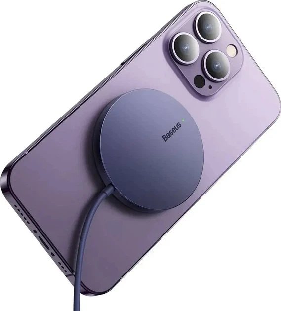 Бездротовий зарядний пристрій Baseus Simple Mini3 Magnetic Wireless Charger 15W CCJJ040205 Purple - изображение 3