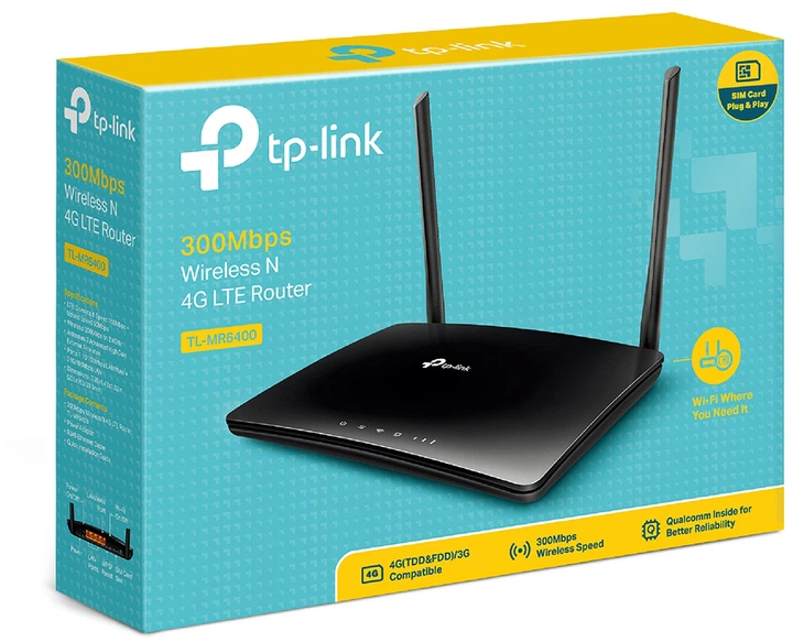 tp-link TL-MR6400 4G LTEルーター Маршрутизатор TP-LINK TL-MR6400 4G LTE Wi-Fi4/ N300 / 100 Мбіт/с