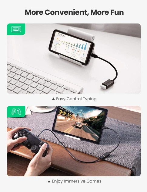 Кабель-Адаптер Ugreen OTG Micro USB круглый 12СМ черный (US133) - зображення 14