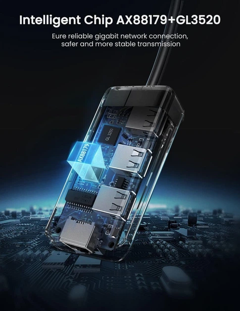 Адаптер Ugreen мережевий USB 3.0 - 3хUSB 3.0 + RJ45 usb hub Ethernet 1000Mbps Black (20265) - Фото 9 Адаптер Ugreen мережевий USB 3.0 - 3хUSB 3.0 + RJ45 usb hub Ethernet 1000Mbps Black (20265) - зображення 9