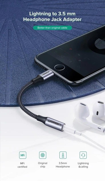 Переходник Ugreen кабель Lightning to 3.5 mm для наушников 10CM (US211) - изображение 12