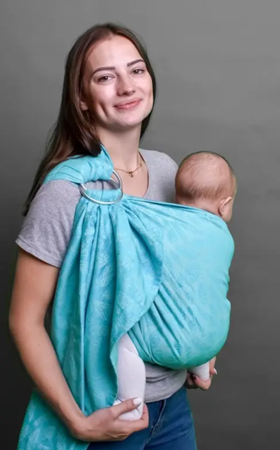 Жакардовий слінг з кільцями для малюків 0 - 36 місяців Coolbabka Feathers Бірюзовий - зображення 3