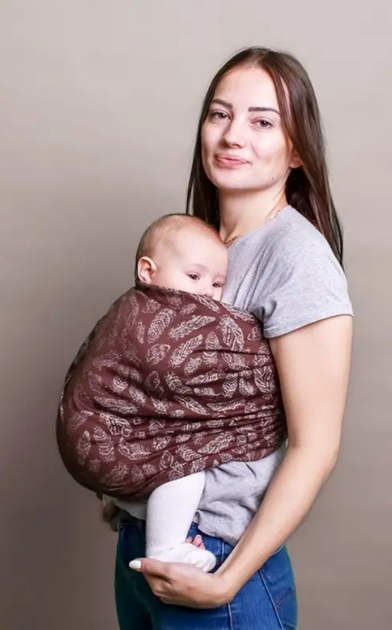 Жакардовий слінг з кільцями для малюків 0 - 36 місяців Coolbabka Feathers Шоколадний - зображення 2