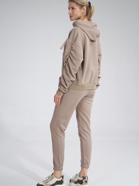 Bluza damska z kapturem kangurka Figl M801 M Beżowa (5902194407175) - obraz 4