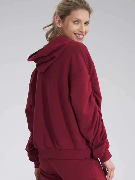 Bluza damska z kapturem kangurka Figl M801 S Ciemnoczerwona (5902194407205) - obraz 5