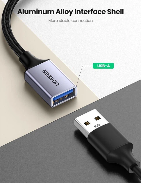 Кабель-Адаптер OTG Ugreen US203 Type-C male to USB 3.0 A female Thunderbolt 3 Nylon 70889 - зображення 3