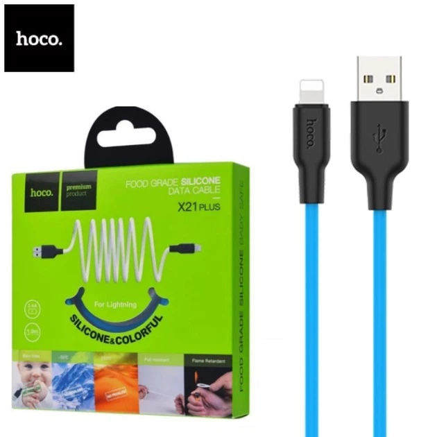 Кабель Hoco USB - Lightning 1м 2.4A силsкон X21 PLUS Blue (X21_iP_ Blue) - Фото 1 Кабель Hoco USB - Lightning 1м 2.4A силsкон X21 PLUS Blue (X21_iP_ Blue) - зображення 1