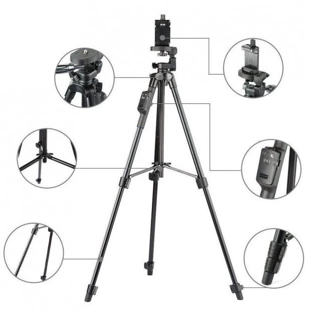 Штатив-тринога TriPod 3388/5776 универсальная 0.50-1.35м напольная 3-секционная Bluetooth пульт Чехол Черный - изображение 2