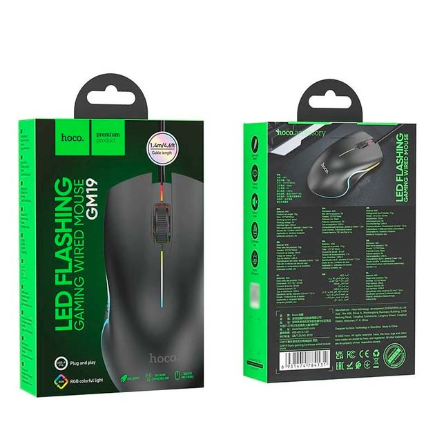 Миша дротова Hoco GM19 1000DPI USB 1.4M для ПК/ноутбука ігрова з підсвіткою Чорний - изображение 2
