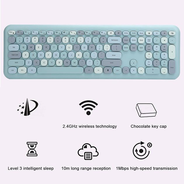 Комплект бездротовий VHG Mofii 666 Turquoise, клавіатура + миша - изображение 4