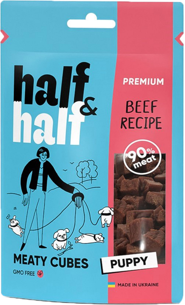 Лакомства для щенков Half&Half в форме мясных кубиков с говядиной 100 г (4823082431786) - изображение 1