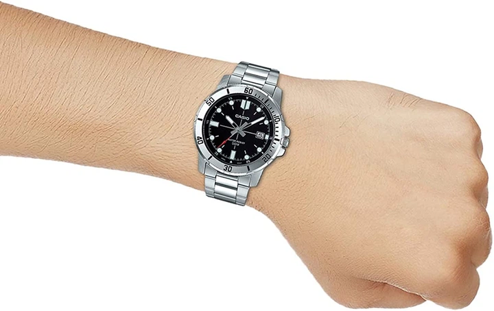 Чоловічий міцний годинник Casio MTP-VD01D-1E Чорний з сріблястим - зображення 6