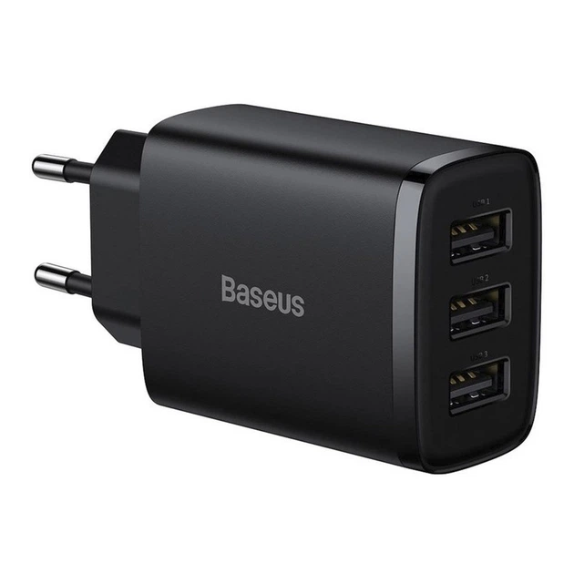 Сетевое зарядное устройство Baseus 3USB 3.4A тройной адаптер 17W, Черный - изображение 2