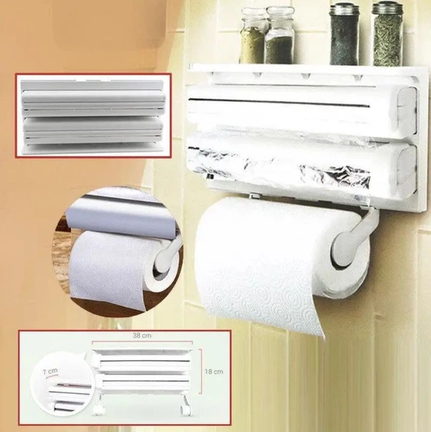 Кухонный диспенсер органайзер для кухни Kitchen Roll Triple Paper Dispenser держатель полотенец пищевой пленки и фольги Happy Home ART 6888 - Фото 7 Кухонный диспенсер органайзер для кухни Kitchen Roll Triple Paper Dispenser держатель полотенец пищевой пленки и фольги Happy Home ART 6888 - изображение 7