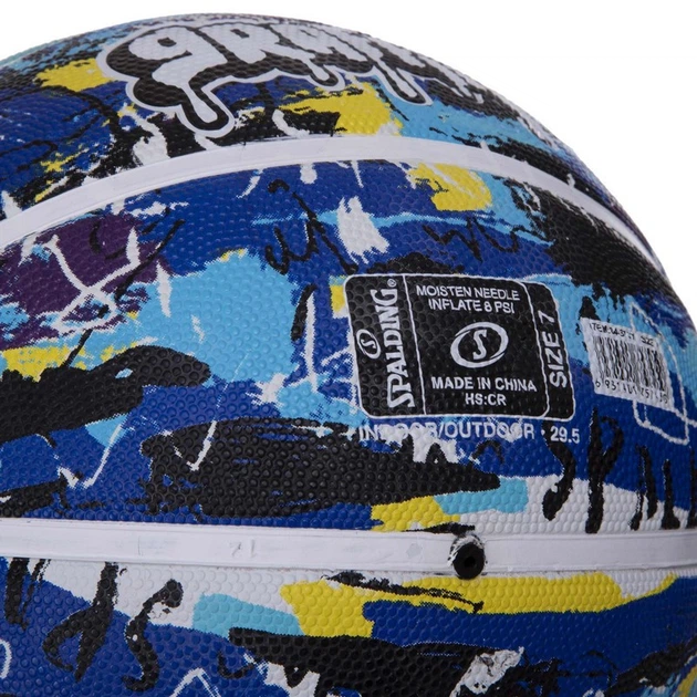 Мяч баскетбольный резиновый Spalding Graffiti 84373Y размер 7 Blue-Multicolor - Фото 4 Мяч баскетбольный резиновый Spalding Graffiti 84373Y размер 7 Blue-Multicolor - изображение 4