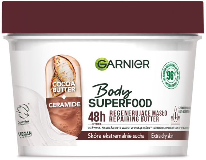 Masło Garnier Body Superfood Cocoa regenerujące z masłem kakaowym i ceramidami 380 ml (3600542470490) - obraz 1