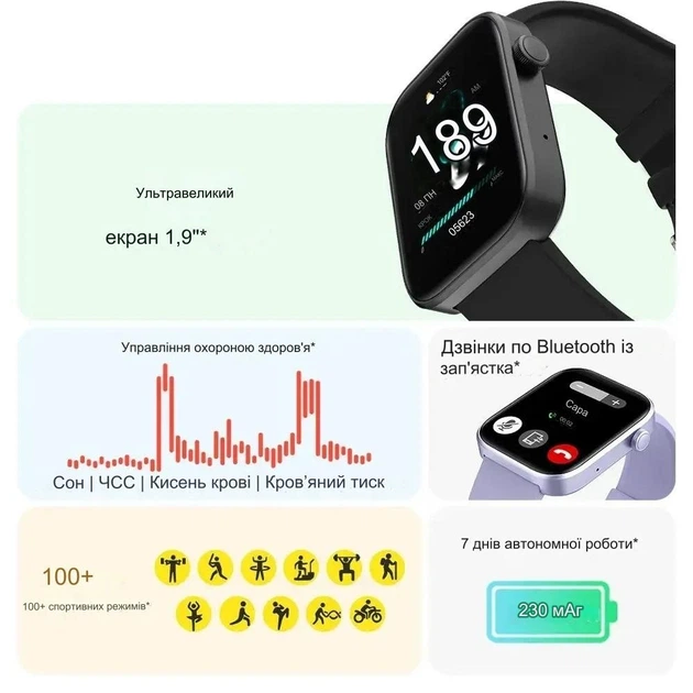 Смарт Годинник Colmi P71 Bluetooth /Android/iOS /Пульсометр /Тонометр /Дзвінки/ Фіолетовий - зображення 12