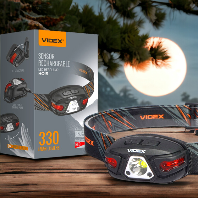 Налобний ліхтар Videx 330Lm 5000K до 85 м дальність світла з датчиком руху (VLF-H015) - Фото 2 Налобний ліхтар Videx 330Lm 5000K до 85 м дальність світла з датчиком руху (VLF-H015) - зображення 2