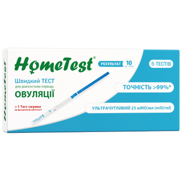 Тест на овуляцию HomeTest 5 шт. + для определения беременности 1 шт. (7640162329682) - изображение 1