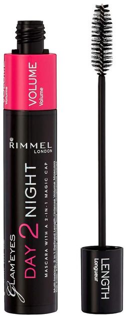 Tusz do rzęs Rimmel Glam Eyes Day 2 Night 2 w 1 001 Black wydłużający i pogrubiający 9.5 ml (3607342207622) - obraz 1