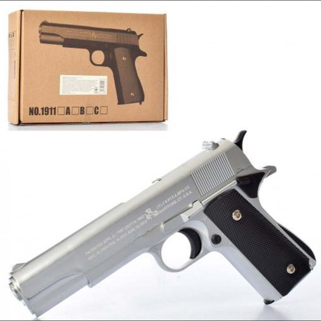 Дитячий страйкбольний пістолет Desert Eagle 22 см, металевий на пластикових кульках UKC 1911A Сріблястий - зображення 2