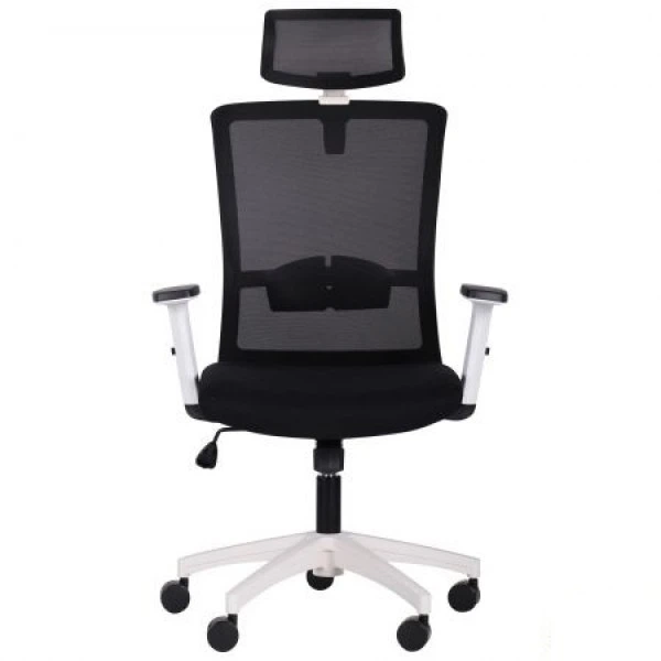 Кресло компьютерное Uran White HR механизм Synchro-Tilt пластик белый/ткань Сидней 07 черный/спинка сетка серый AMF - изображение 4