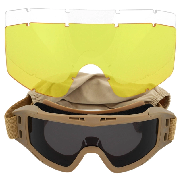 Захисні окуляри-маска SPOSUNE JY-023-2 оправа-хакі колір лінз сірий - зображення 1