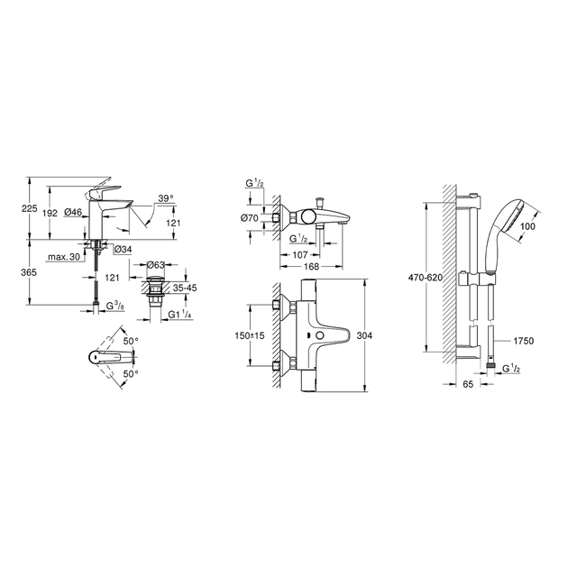 Набір змішувачів 3 в 1 для ванної кімнати Grohe QuickFix Start Black UA303304TM - изображение 2